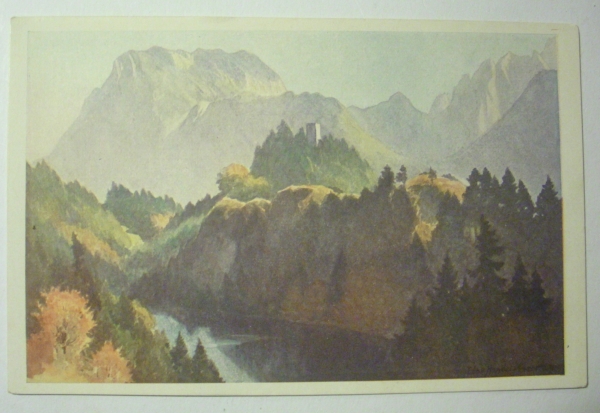 Ansichtskarte, Künstlerkarte Von der Thierssestraße gegen Längsee, Thierberg und Kaisergebirge (1926)